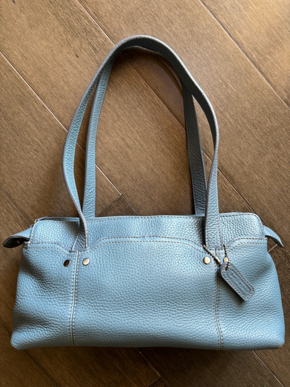Bandolino Blue Pebbled Leather Shoulder Tote Bag
